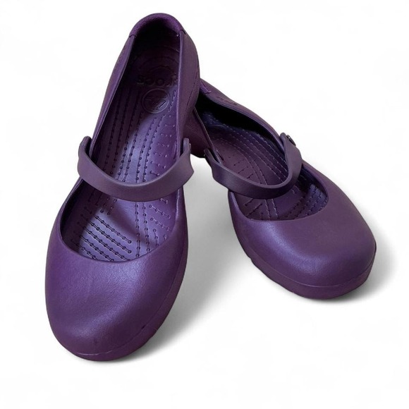 Crocs Mary Jane Purple Ballet Flats Comfort Shoes Womens Casual - Picture 1 of 5